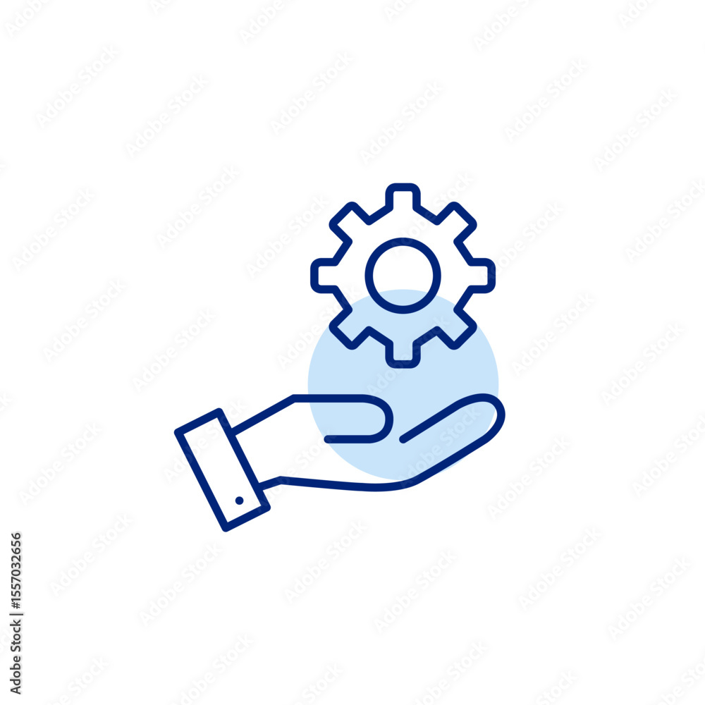 Poster hand and cogwheel. manual control, user-driven settings, interactive configuration, hands-on adjustm