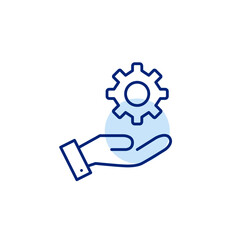 Hand and cogwheel. Manual control, user-driven settings, interactive configuration, hands-on adjustment, personalized setup. Pixel perfect, editable stroke vector icon