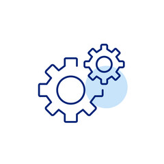 Cogwheel gear. System integration, process synchronization, mechanical coordination, dual configuration, collaborative operation. Pixel perfect, editable stroke vector icon