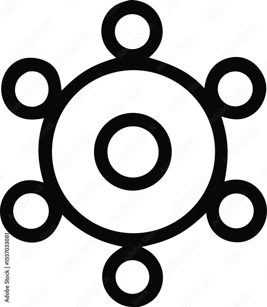Poster abstract geometric design featuring concentric circles and orbiting elements in black and white crea