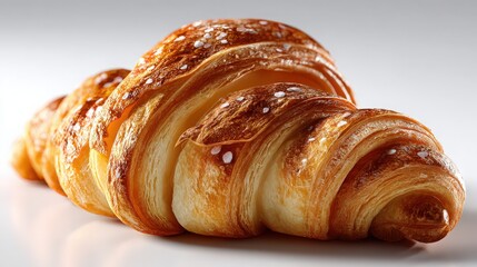 Fototapeta premium A virtual showcase for a freshly baked croissant, with flaky texture visuals, white background