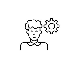 Elderly woman and cogwheel. User settings, profile customization, female user preferences, account management, system configuration. Pixel perfect, editable stroke vector icon