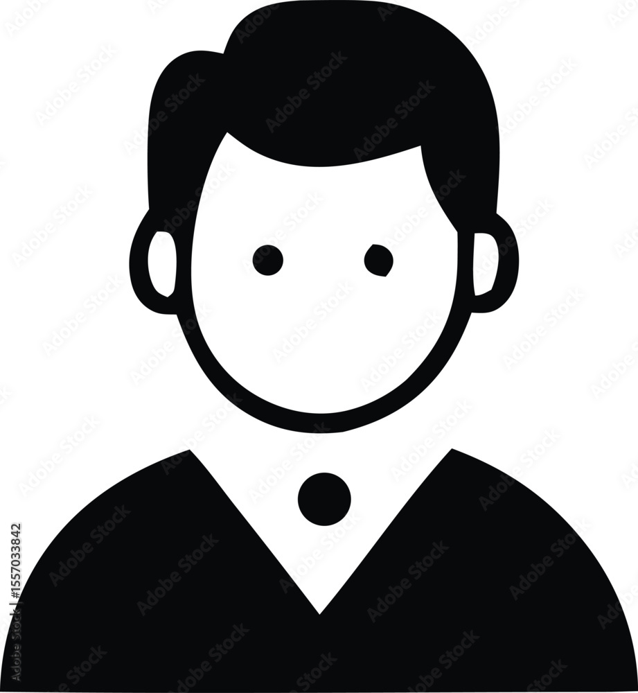 Poster simple black and white icon of a person with minimalist features and a buttoned shirt suitable for u