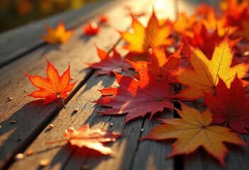 vibrant colorful fallen leaves rustic wooden surface natural autumn decoration, texture, nature, ground, composition, background, earth, pattern, detail, dry