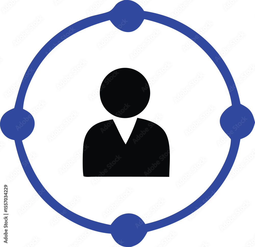 Aufkleber connected user icon with blue circle and nodes representing network or team dynamics in a clean and 