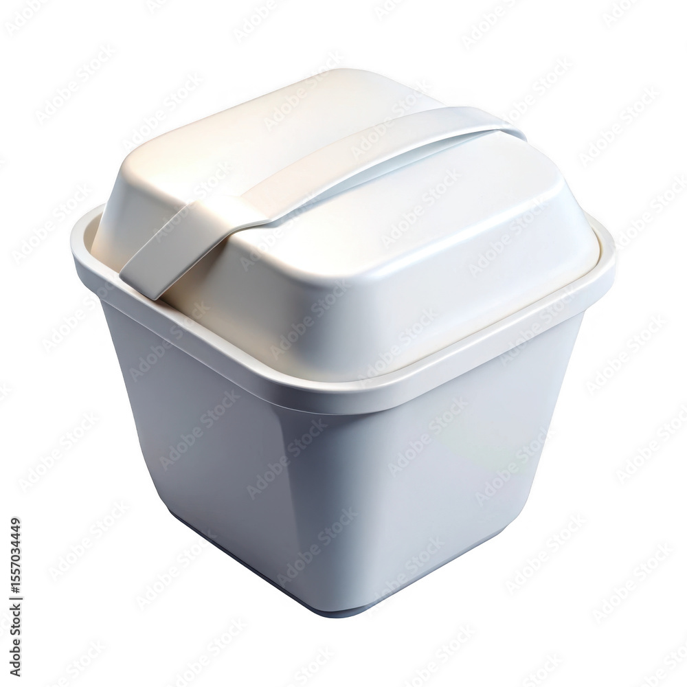 Poster white plastic storage container with lid and handle isolated on transparent background