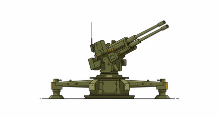 Dual Cannons Olive Green Military Weapon System Against White Background