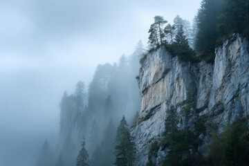 coastal cliff in austria shrouded in mist and fog featuring repeating textures