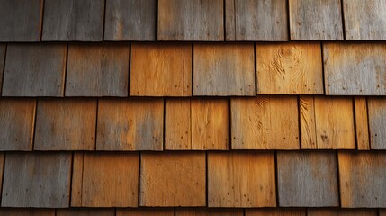 Cape Cod shingle wall close-up in angled late sun texture shadows between shakes subtle orange on knots weathered