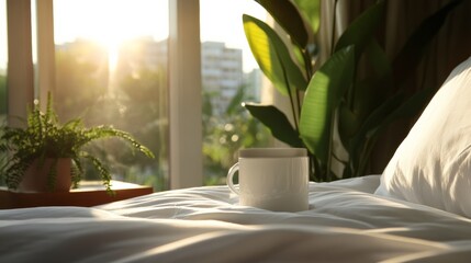 peaceful morning moments, soft-focus bedroom scene, gentle ambiance