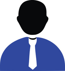 Generic Business Professional Avatar with Black Head Blue Suit and White Tie Representing a User Profile or Placeholder for a Corporate Website or Application