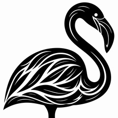 Elegant Stylized Flamingo Illustration Black and White Bird Art