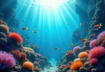 Obraz premium vibrant coral reef underwater scene diverse fish species colorful ocean life marine ecosystem, fishes, tropical, hurricane, diversity, environment, aquarium