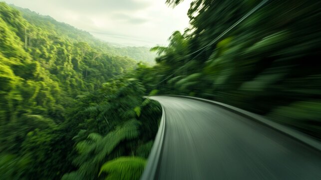 Thrilling outdoor activities, ziplining through rainforest, motion blur, excitement - Powered by Adobe
