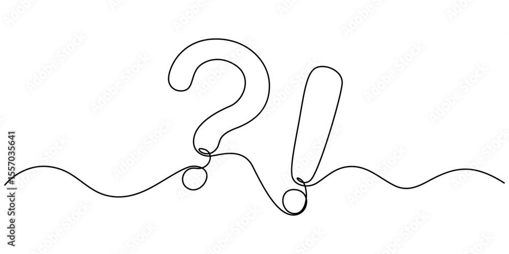 Poster question and exclamation marks continuous one line drawing, continuous single line drawing of a ques