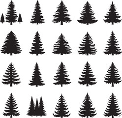 Pine Tree Silhouette Collection Vector Coniferous Forest Icons