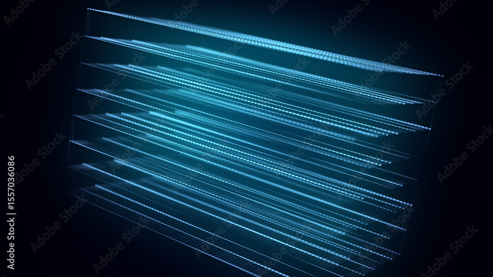 Fototapete abstract wireframe cube. network connection structure. digital blockchain concept. futuristic blue b