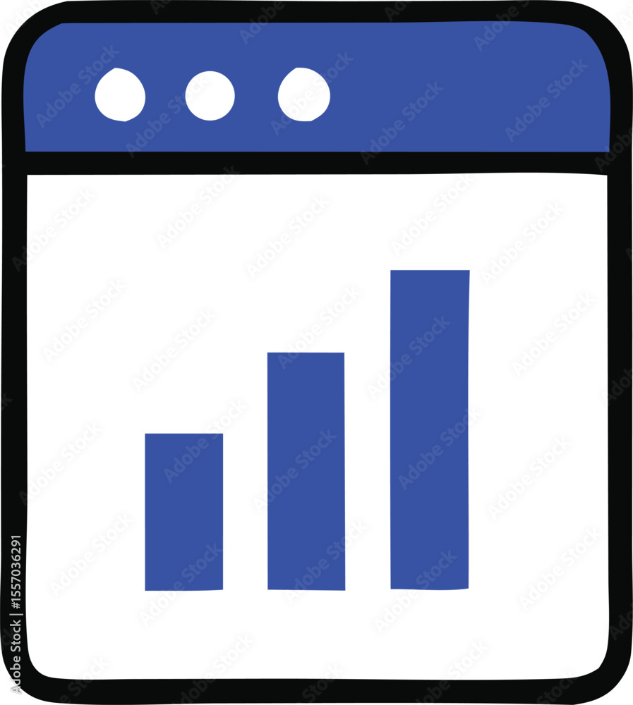 Poster hand drawn style blue and white graphic of a website window displaying a rising bar graph indicating