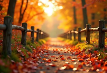 vibrant fall foliage trail markers nature hike scenic pathway colorful leaves autumn landscape, forest, park, woodland, trees, change, red, yellow, orange