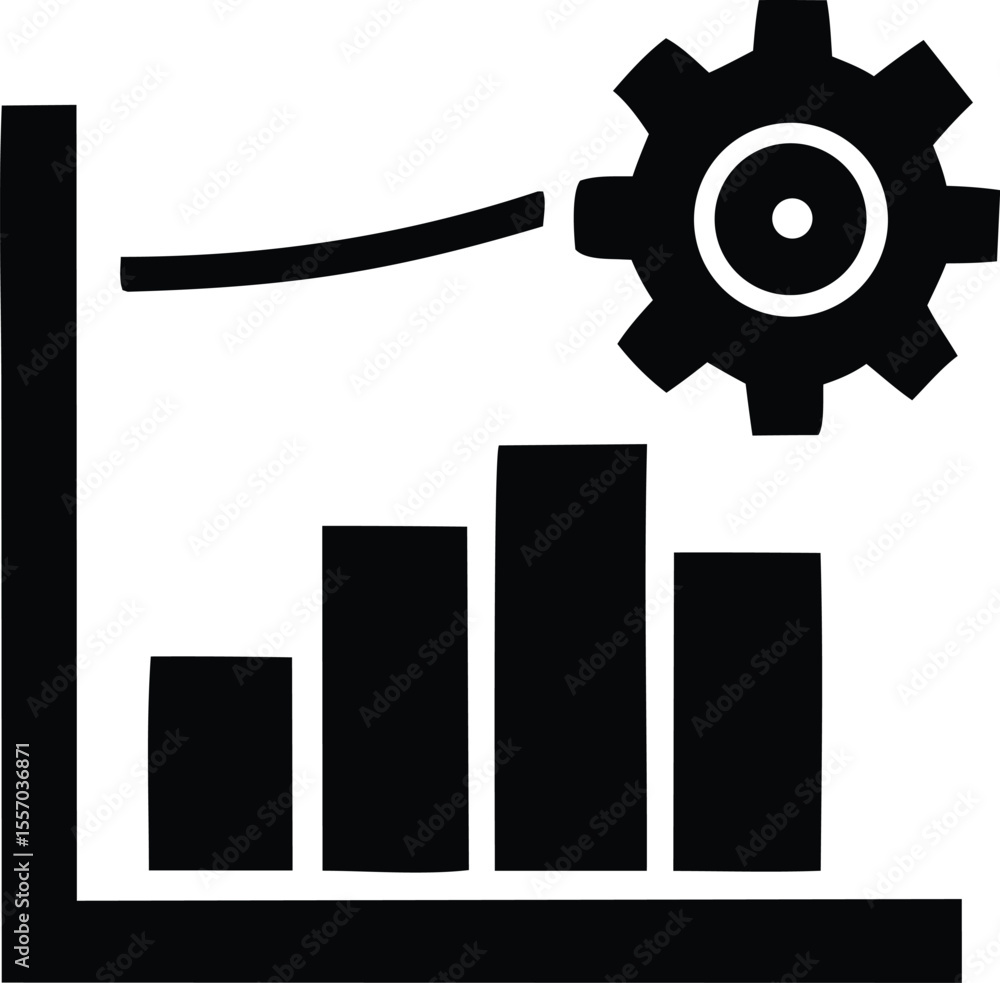 Poster black and white icon depicting data analysis and optimization featuring a bar graph connecting line 