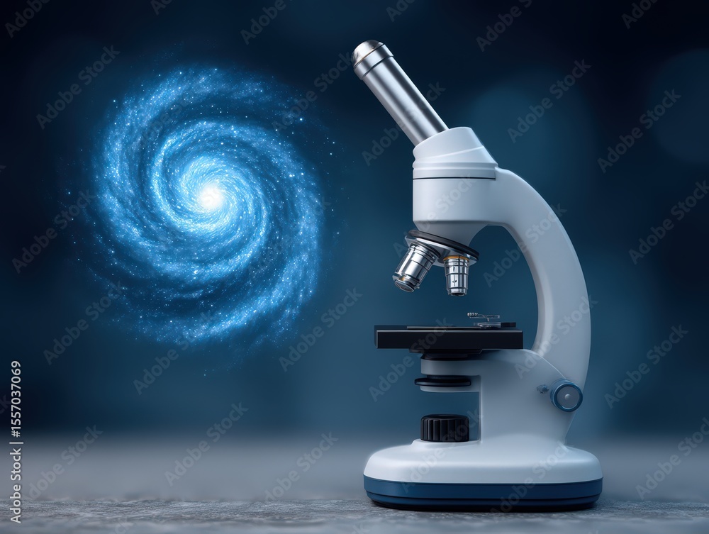 Poster microscope exploring the cosmos revealing galaxy structures and unveiling the mysteries of the unive