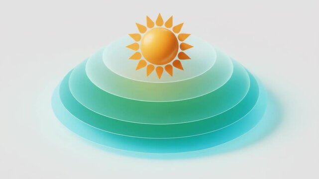 3D Gradient Layer Design Representing Sunscreen SPF Protection with Sun Icon, Skin Care and UV Blocking Visualization