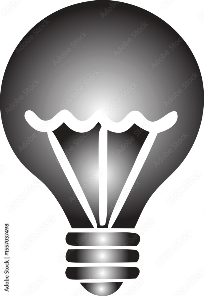 Poster monochromatic lightbulb illustration with gradient fill and white filament representing ideas innova
