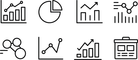 Obraz premium Illustration of various data charts including bar graphs and pie charts icons