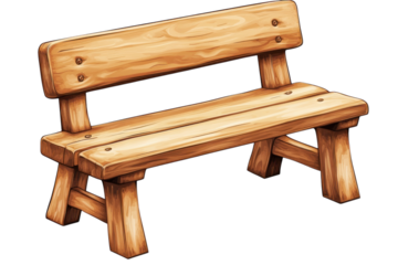 Rustic Wooden Bench Illustration Outdoor Seating Park Decor Garden Furniture Vector Wood Art on transparent background