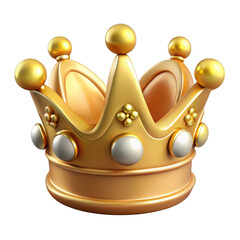 Golden crown with pearls and jewels isolated on transparent background