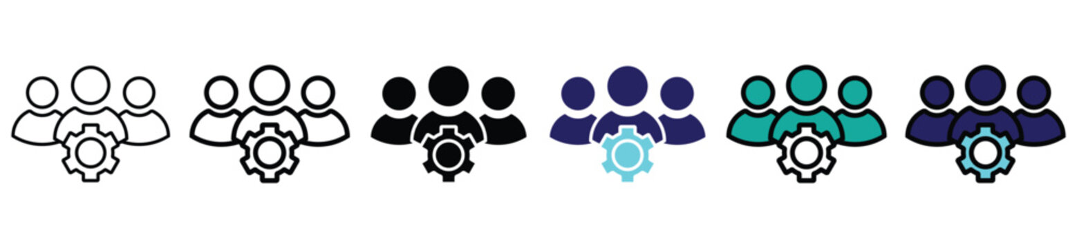 Teamwork and Management Icon Set &ndash; Multicolored Vector Symbols Representing Group Collaboration, Human Resources and Organizational Settings