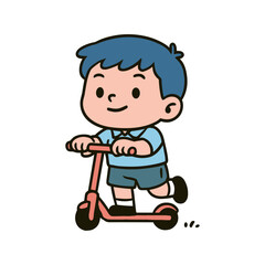 Vector illustration of a happy boy riding a scooter, drawn in a fun cartoon style.
