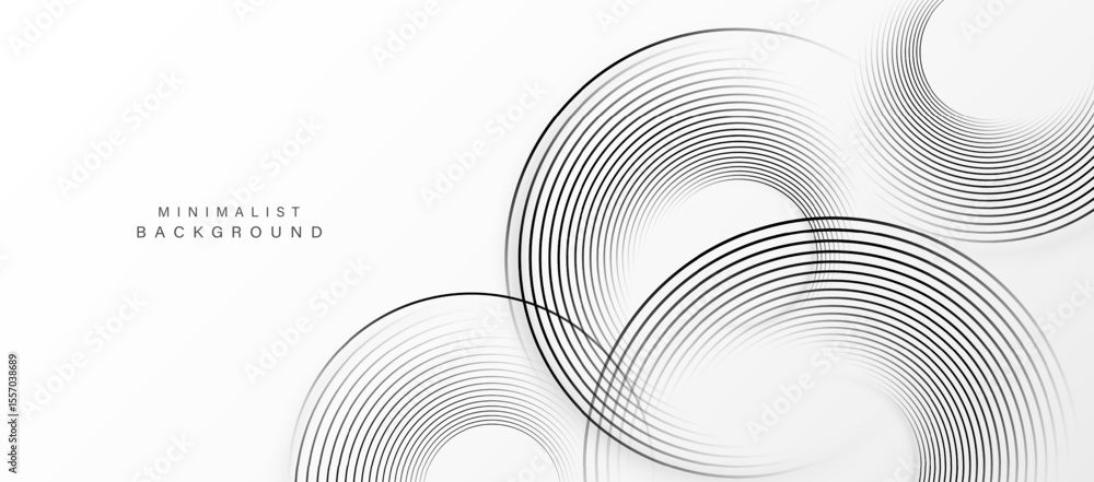 Poster Circular abstract pattern with minimalist black lines on white background