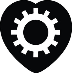 Black Heart Silhouette with White Gear Inside Representing Mechanical Love Engineering Passion or the Heart of Technology Isolated on a White Background Graphic Design