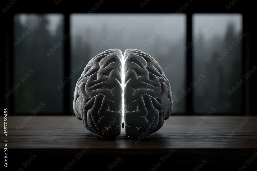 Poster a striking depiction of a human brain illuminated with a glowing edge highlighting its intricate neu