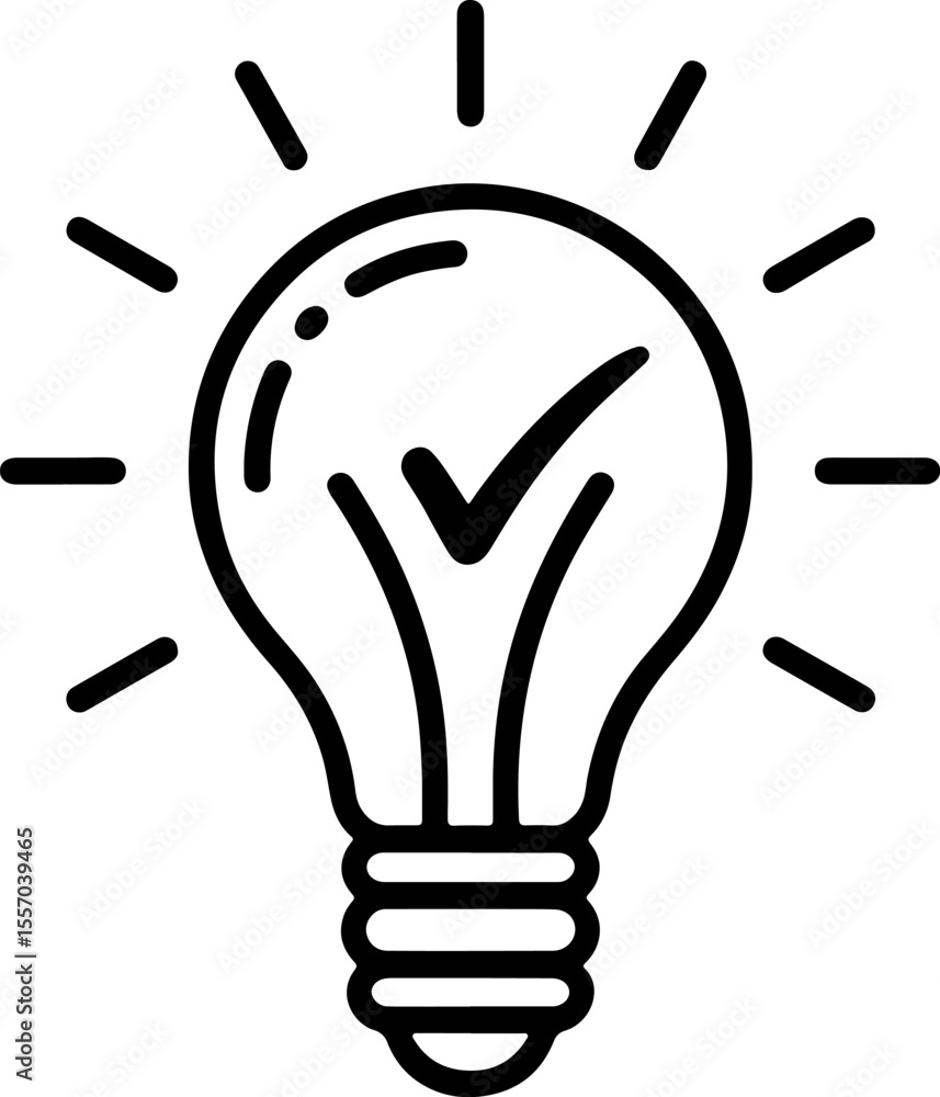 Aufkleber simple line art illustration of a light bulb with a checkmark inside signifying a good idea