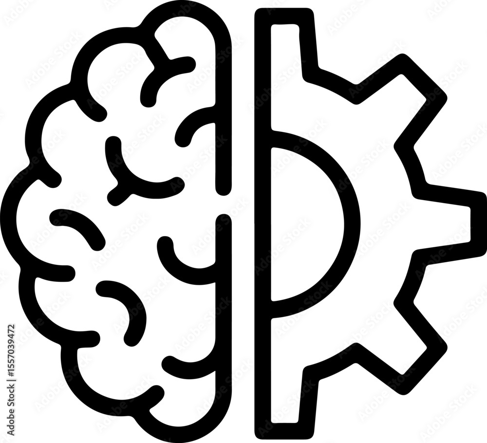 Poster conceptual icon representing the intersection of human intelligence and mechanical engineering