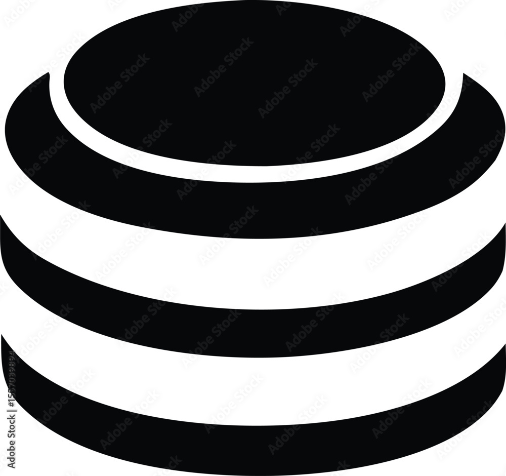 Poster abstract black and white layered cylinder shape with horizontal bands representing data storage info