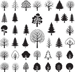 Diverse Tree Silhouette Collection Vector Forest Icons