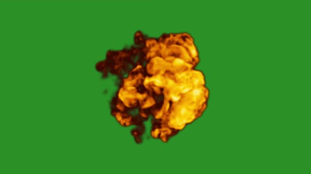 Cinematic Explosion on Green Screen &ndash; Fire and Smoke VFX, Massive Fire Blast with Smoke &ndash; Green Screen Footage for Action Scenes, High-Impact Explosion with Fire and Smoke &ndash; Green Background for Compo