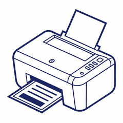 Simple line art icon of a modern printer printing a document