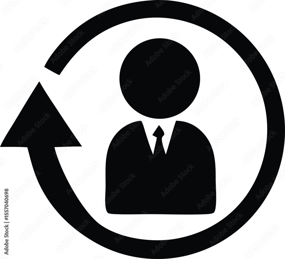 Poster user update icon a black silhouette of a person in a suit with a circular arrow rotating countercloc