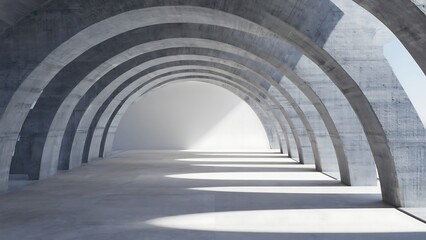 Obraz premium Concrete Arches Hallway with Light and Shadow, a minimalist architectural exploration.