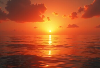 vibrant orange sunset calm sea tranquil horizon reflections serene ocean sunset sky, water, cloud, glow, light, wave, shore, evening, serenity, dusk