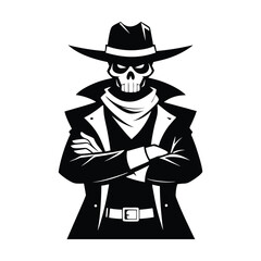 cowboy skeleton with hat and cloth vector icon isolated on white background