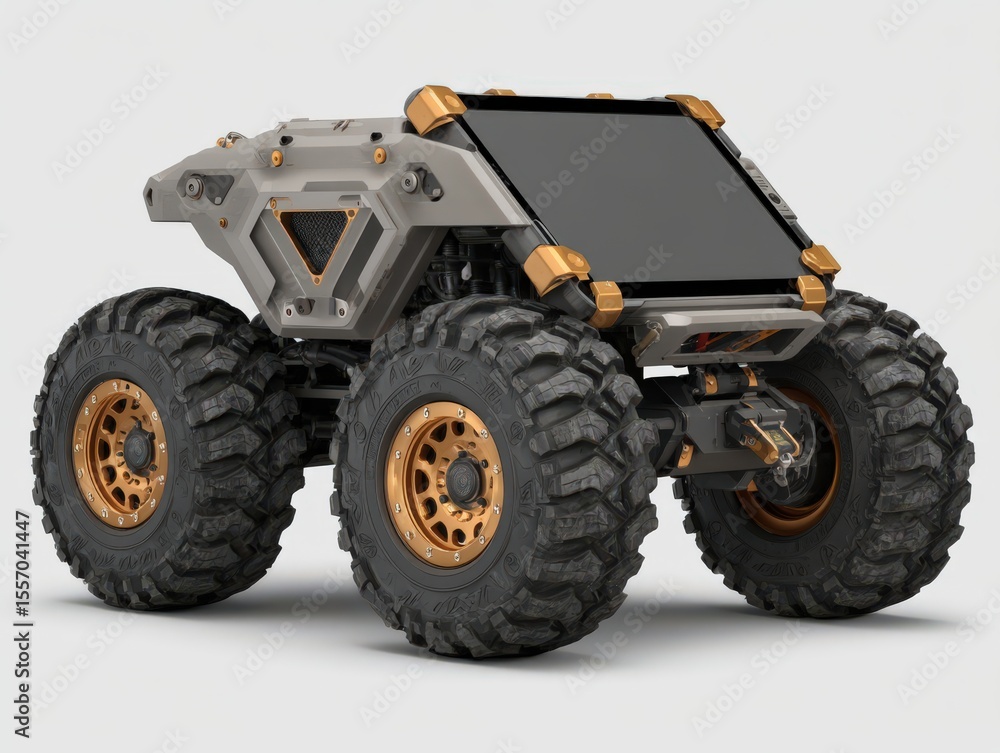 Poster advanced rugged vehicle design showcasing oversized traction wheels and sleek utility features for o