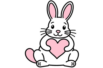 Fototapeta premium Cute Bunny with Heart - Cartoon Rabbit Illustration - Valentine's Day Rabbit-Kawaii Animal Clipart-Easter Bunny Holding Heart-Love and Friendship Symbol-Adorable Hare Artwork