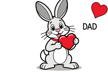 Fototapeta premium Cute Bunny with Heart for Dad-Happy Fathers Day Card-Bunny Cartoon Illustration-I Love You Dad-Perfect Fathers Day Gift-Show Your Love to Dad with this Adorable Bunny