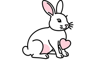 Obraz premium Cute Bunny with Heart Graphic- Valentines Day Clip Art- Easter Rabbit Illustration- Kawaii Style Bunny Drawing- Adorable Animal Vector Image