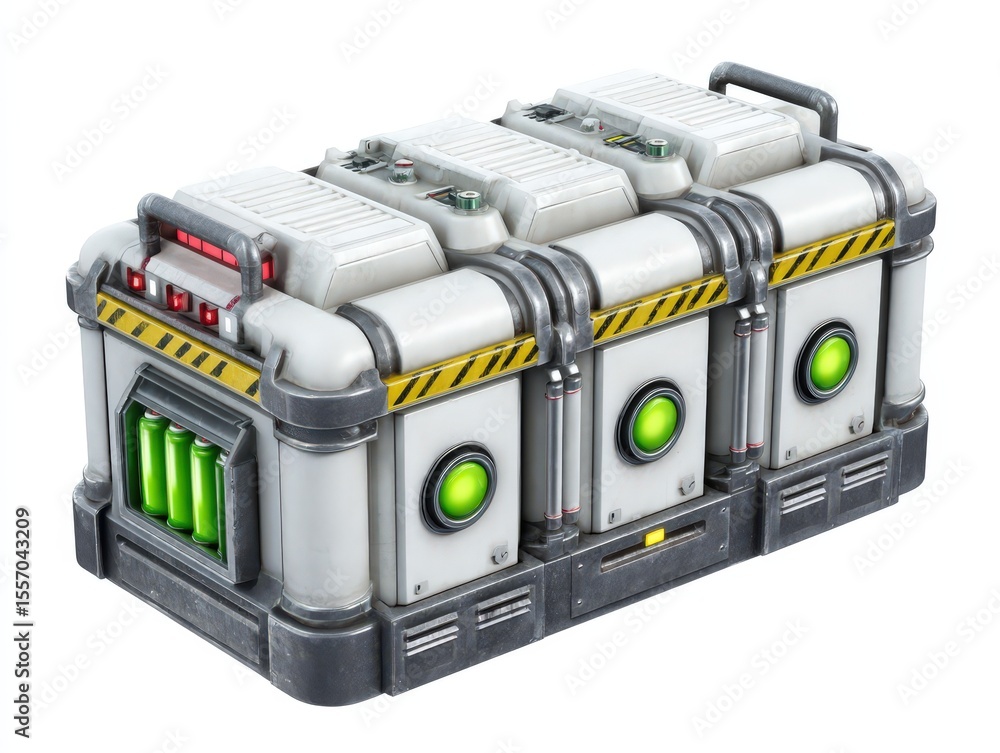 Aufkleber futuristic energy storage unit showcasing advanced technology and design elements emphasizing effici